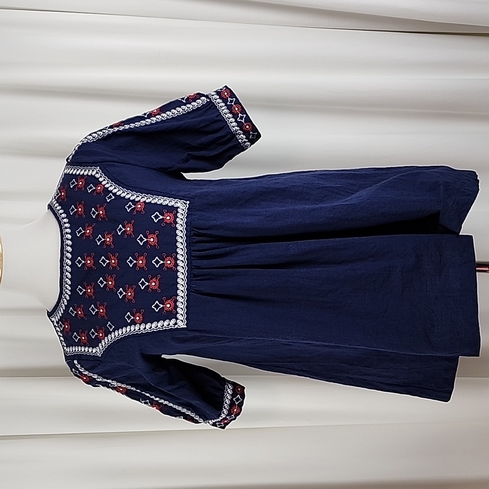 Embroidered Peasant Top Navy